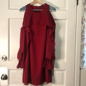 Saks Fifth Avenue Women’s Cold Shoulder Mini Dress Red Burgundy Size Small